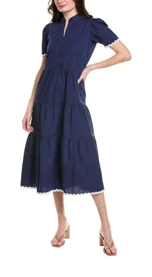 Sail to Sable Tiered Midi Dress Women XXL Navy Blue Excellent Ric Rac Trim thumbnail 1