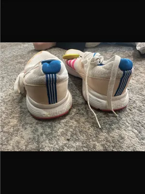 adidas Women White Sneakers with Pink Stripes and Blue Collar thumbnail 3