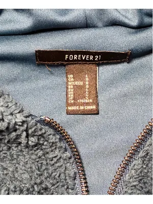 Women's Forever 21 Teal Sherpa Fleece Quarter-Zip Hoodie Size L thumbnail 5