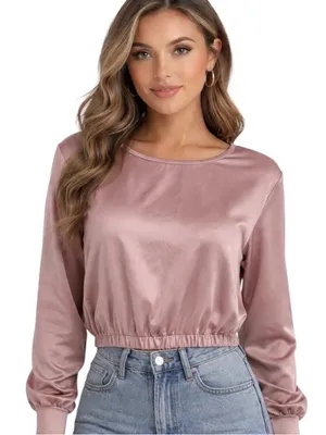 EXPRESS SILKY MAUVE LONG SLEEVE BLOUSE SMALL thumbnail 1