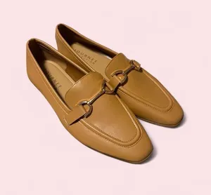 Journee Collection Tan Leather Loafers with Metal Bit thumbnail 1