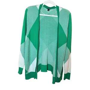 Torrid Cardigan Open Front Sweater Green White Checkered Print Sz 0 (L)‎ thumbnail 3