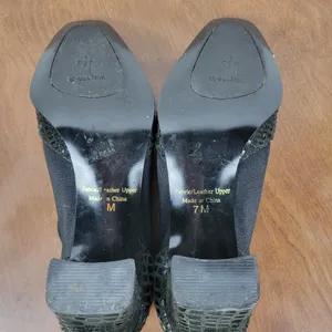 J Renee Women's Shoes 7 Black Leather Reptile Embossed Slip On Block Heel Bootie thumbnail 9