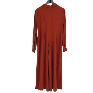 Free People Jumpsuit Womens XS Rust Orange Boho Wide Leg Linen Blend Long Sleeve thumbnail 4