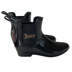 NWT Juicy Couture Black Sparkle Rain Chelsea Logo Boots SZ-9 thumbnail 3