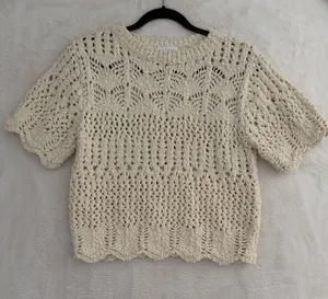 Bluivy‎ Young Contemporary Ivory Crochet Knit Short Sleeve Sweater Top T02318 M thumbnail 1