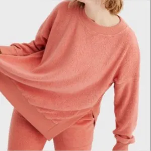 Aerie Chilled Out Coral French Terry Oversized Sweatshirt Small‎ thumbnail 1