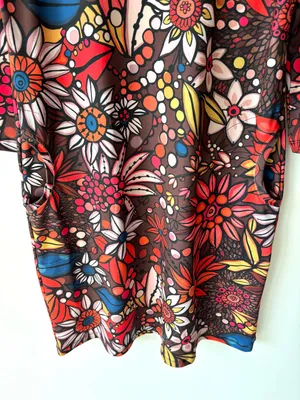 Lesley Evers Arden Shift Mini Dress 3/4 Sleeves Vintage Floral Brown 70s Boho thumbnail 5
