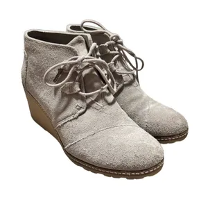 TOMS Kala Wedge Booties Women's 7 Grey Suede Lace Up Heeled Business Casual thumbnail 1