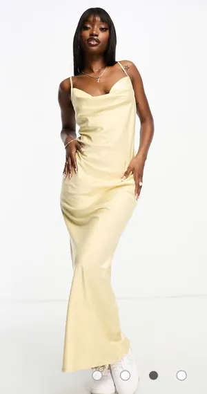 Threadbare Yellow Satin Midi Dress thumbnail 1