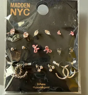 Madden NYC Women’s 9-Pair Earring Set — Pink & Silver Mixed Styles thumbnail 1