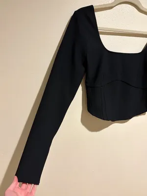 Abercrombie & Fitch Black Long Sleeve Corset Crop Top thumbnail 5