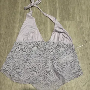 Kimchi Blue Lavender Lace Halter Tank Top thumbnail 1