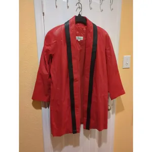 Tibor Womens Leather Coat Jacket Trench 80s Medium Red Long Vintage Korea thumbnail 6