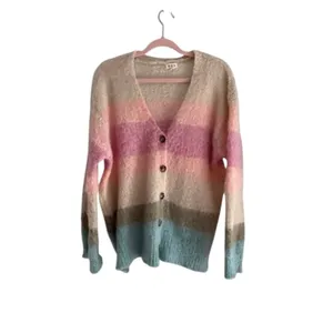 POL Relaxed Fit Multicolor Stripe Mohair Button Up Cardigan Size L Boho Sweater thumbnail 5