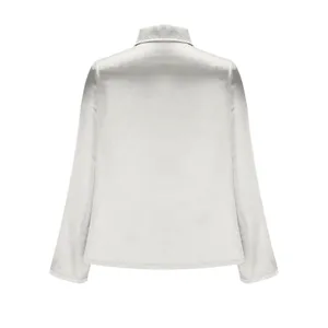 Off White Satin Cowl Neck Long Sleeve Blouse Pointed Collar Elegant Top XL thumbnail 3