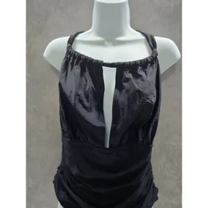 Cupshe Black Whimsy Goth Ruched One Piece Halter Swimsuit Beach Vacation Large thumbnail 3
