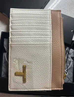 Tahari Cream and Tan Zip Card Case with Gold Accent thumbnail 1