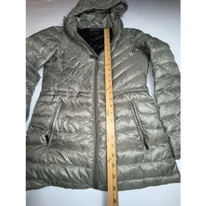 DKNY Women's Down Puffer Jacket XS Metallic Green Hooded Warm‎ Winter Coat thumbnail 3