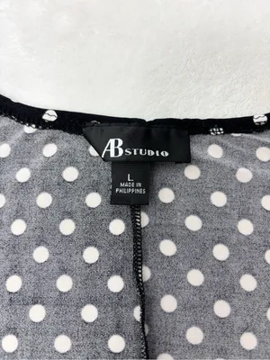 AB‎ Studio Black and White Polka Dot Wrap Midi Dress Size L thumbnail 6