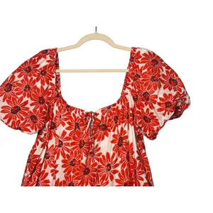 Mango MNG Floral Dress 10 Red Puff Sleeve Cottagecore Boho Milk Maid Peasant thumbnail 3