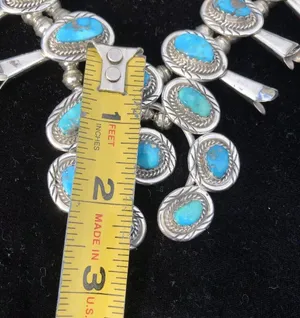 Vintage Sterling Silver Kingman Turquoise Squash Blossom Necklace Jewelry thumbnail 15