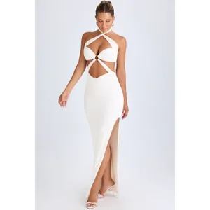 Oh Polly Kalyani White Cut Out Ruched Halter Maxi Dress NWT Size XS‎ thumbnail 6