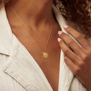 Dainty Initial Necklace 18K Gold Filled Coin Disc Letter G Engraved Pendant thumbnail 2