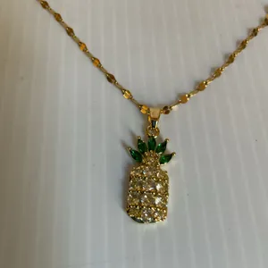 Gold-Plated Pineapple Necklace & Ring Set Sparkling Rhinestones Fashion Jewelry thumbnail 6