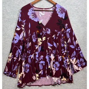 Free People Bella Tunic Purple Long Sleeve Boho‎ Blouse Womens Size XS thumbnail 3