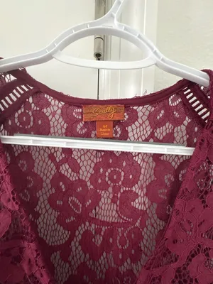 Scully Honey Creek Burgundy Lace Bell Sleeve Dress Size M thumbnail 2