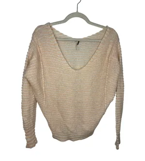 Free People Peach Striped Ballet Oversized Sweater Size XS Linen Wool Blend thumbnail 1