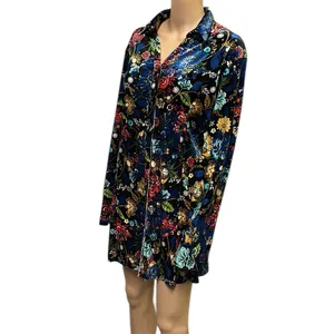 Velvet Serengeti Multicolored Floral Print Button Up Long Sleeve Dress Womens XL thumbnail 3