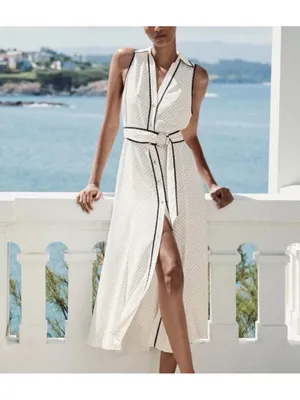 ZARA Cream Maxi Shirt Dress with Black Contrast Trim thumbnail 9