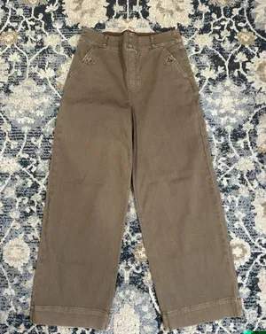 SPANX Twill Cropped Pants Wide Leg Smoke Brown High Rise Medium Pockets Stretch thumbnail 1