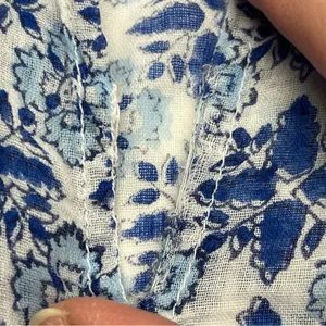 Roller Rabbit Blue White Floral Geometric Pattern 100%‎ Cotton Top Small *FLAW thumbnail 7