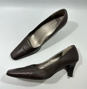 David Tate Brown Leather Square Toe Pumps Heels Women’s 7.5 SS Super Slim thumbnail 1