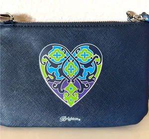 BRIGHTON Summer Heart Mini CROSSBODY PURSE Navy Blue Bag ‎ DETACH STRAP 8" Wide thumbnail 1