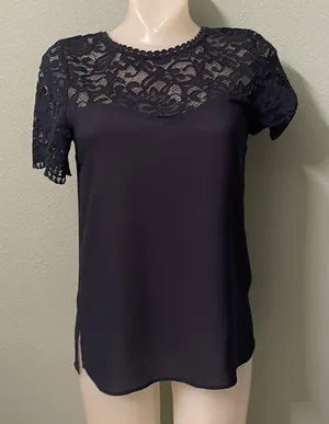 Zara Basics Navy Lace Top thumbnail 1
