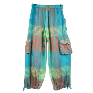 Free People Crafted Cargo Pants Blue Plaid Wide Leg Beachy Boho Size XS thumbnail 5