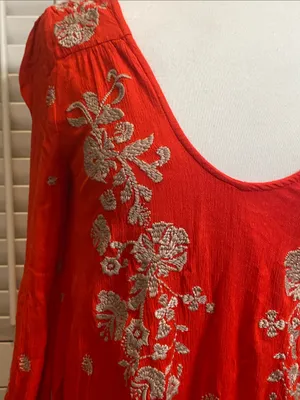 NWOT Free People Red Embroidered V-Neck Mini Babydoll Dress thumbnail 9