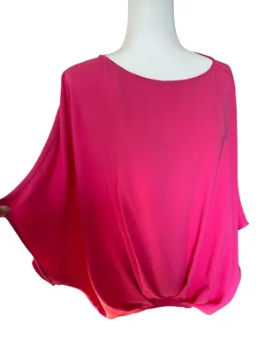 Trina Turk Coraline Hot Pink Barbiecore Blouson Sleeve Tunic Top M thumbnail 2