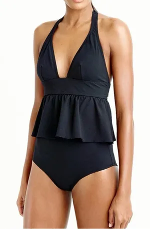 J. Crew Black Halter Peplum Tankini Swim Top Women’s Size Medium thumbnail 1