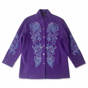 Bob Mackie Wearable Art Purple Fleece Embroidered‎ Paisley Jacket Womens Large L thumbnail 2