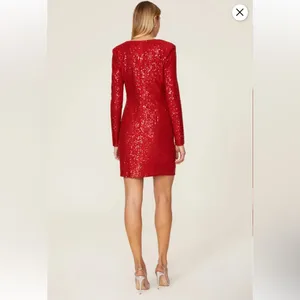RTR One33 Social Red Sequin Drape Long‎ Sleeve Sheath Mini Dress Sz 4 thumbnail 2