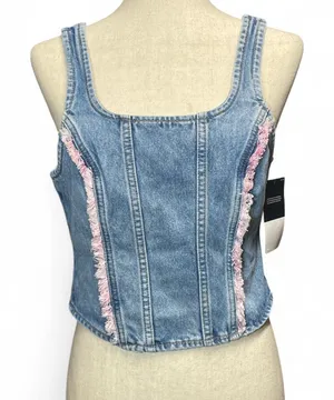 NWT Lee Womens Small Denim Corset Style‎ Zip Up Western Crop Top Festival thumbnail 1