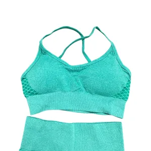 High Waist Active Leggings and Sports Bra Set in Green, Size S thumbnail 2