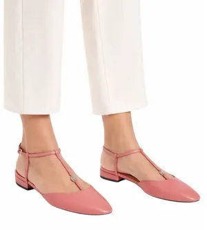 Gucci Double GG T Strap Patent Leather Ballet Flat Pink Size 39.5 thumbnail 1