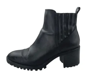 Zara Women's Black Leather Almond Toe Chunky Block Heels Chelsea Ankle Boots 7 thumbnail 1