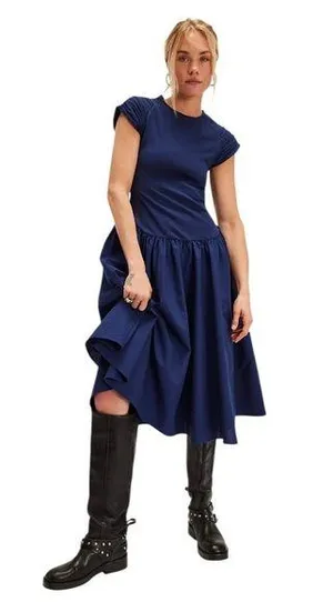 Free People Afternoon Elegance Midi Dress Blue Size Medium NWOT thumbnail 1